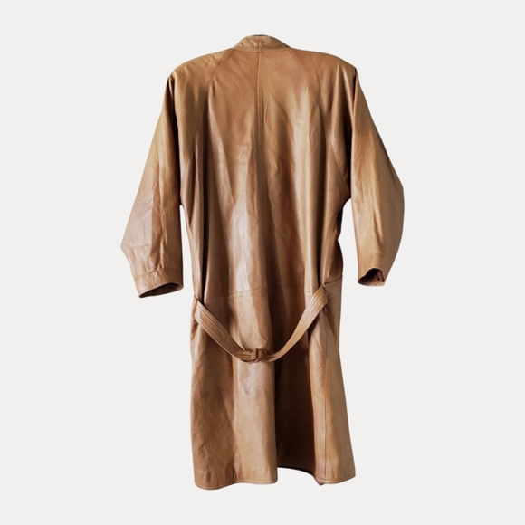 VINTAGE Mario Valentino Lux Leather Trench Coat - Toffee Brown (S/M) - Picture 3 of 7